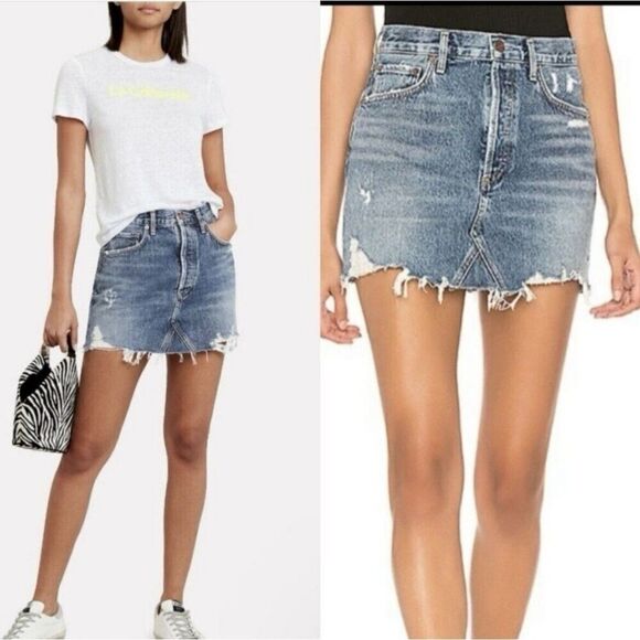 Agolde Quinn High Rise Distressed Denim Mini Skirt Size 27 - Picture 1 of 7